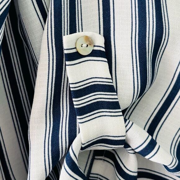 Stitch Fix West Kei tab 3/4 Sleeve High Low Blue & White Striped Blouse Size L - Picture 4 of 8